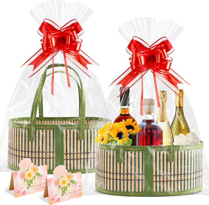 Orchidleaf 2 Set Baskets for Gifts Empty, Woven Bamboo Gift Basket with Handles, Empty Gift Baskets to Fill for Parties, Weddings, Anniversaries, Christmas - Image 1